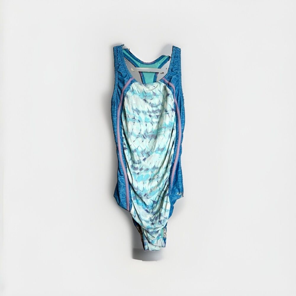 Speedo Women’s  One Piece Swimsuit Size 16 Blue Tie Dye Athletic
